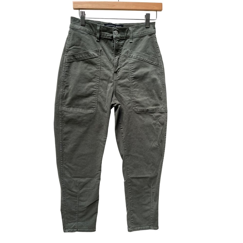 Veronica Beard Charlie Barrel Leg High Rise Pants in Olive size 27